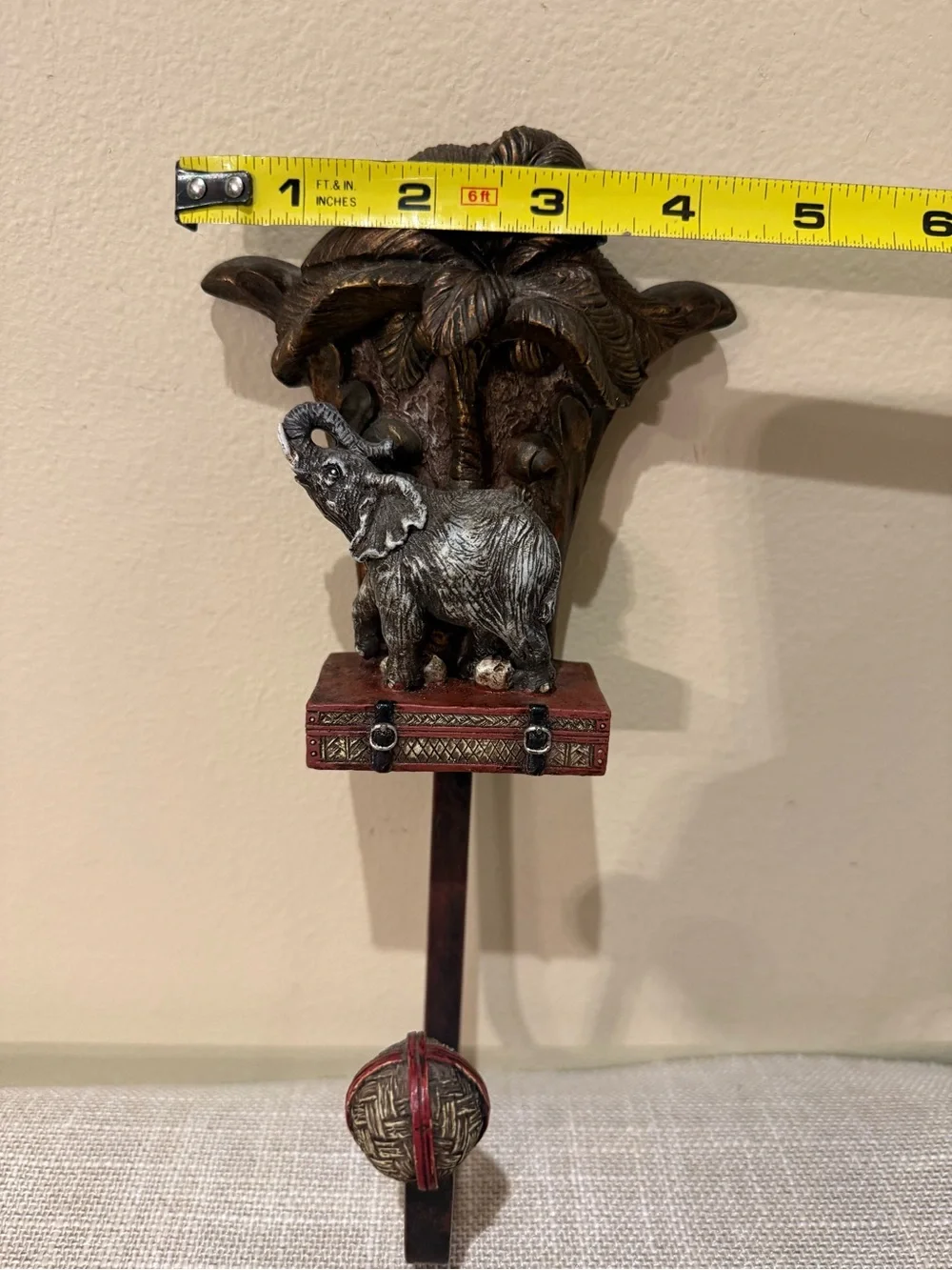 Vintage Elephant on Suitcase Palm Tree Decorative Wall Hook Boho Safari